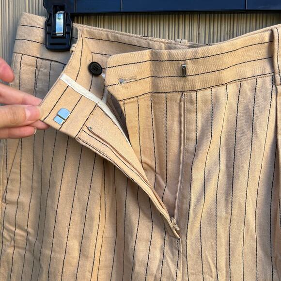Maje Beige Striped Cotton Linen Trousers Size FR 38 - Picture 4 of 7